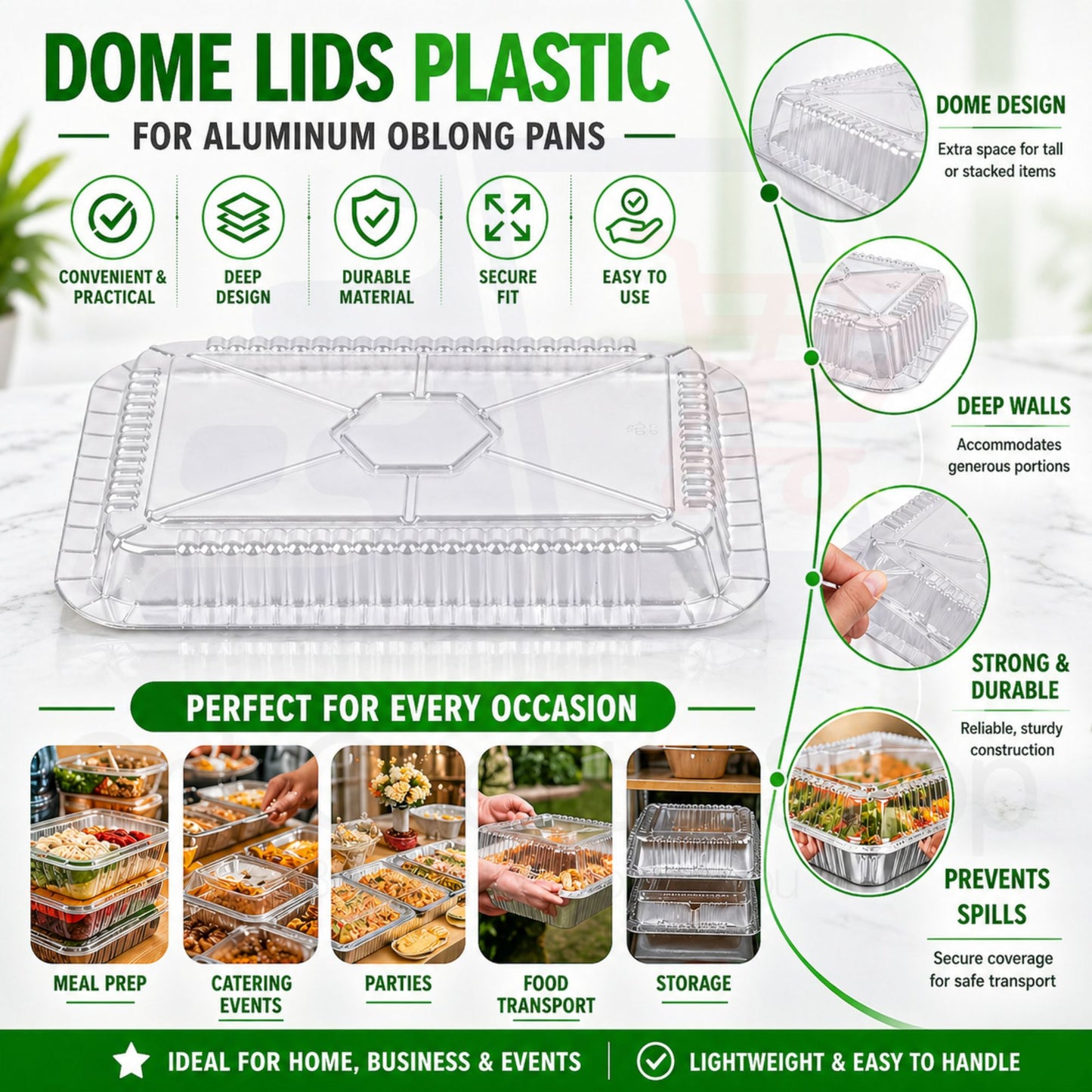 Dome Lids Plastic For 5Lb Aluminum Oblong Pans 9.5" x 7" Disposable Lids VeZee