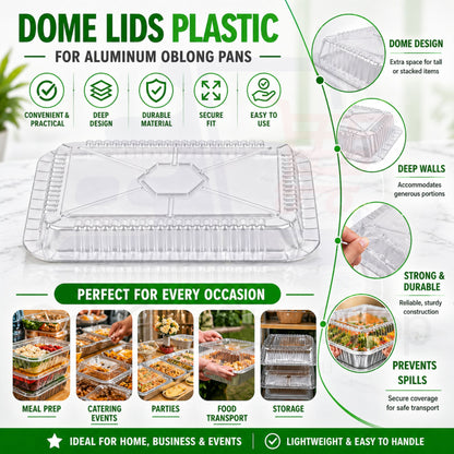 Dome Lids Plastic For 5Lb Aluminum Oblong Pans 9.5" x 7" Disposable Lids VeZee
