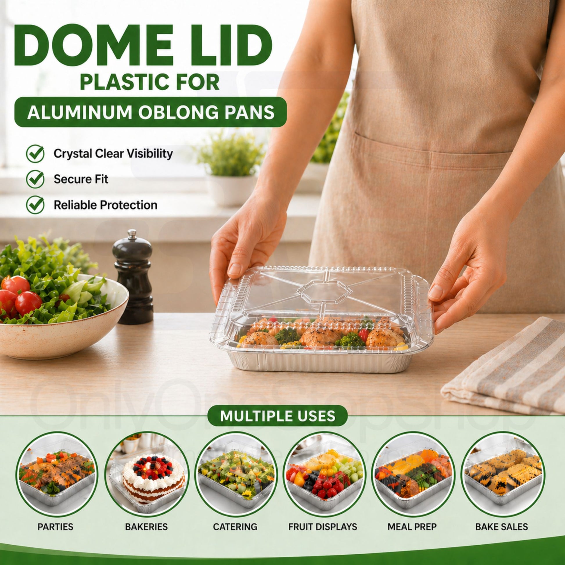 Dome Lids Plastic For 5Lb Aluminum Oblong Pans 9.5" x 7" Disposable Lids VeZee