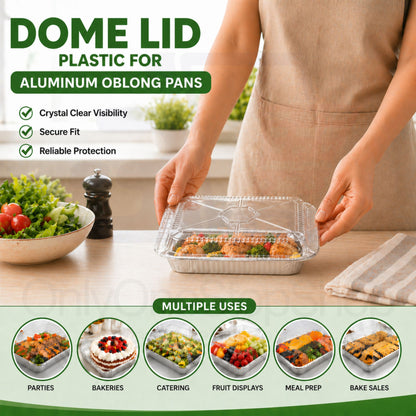 Dome Lids Plastic For 5Lb Aluminum Oblong Pans 9.5" x 7" Disposable Lids VeZee