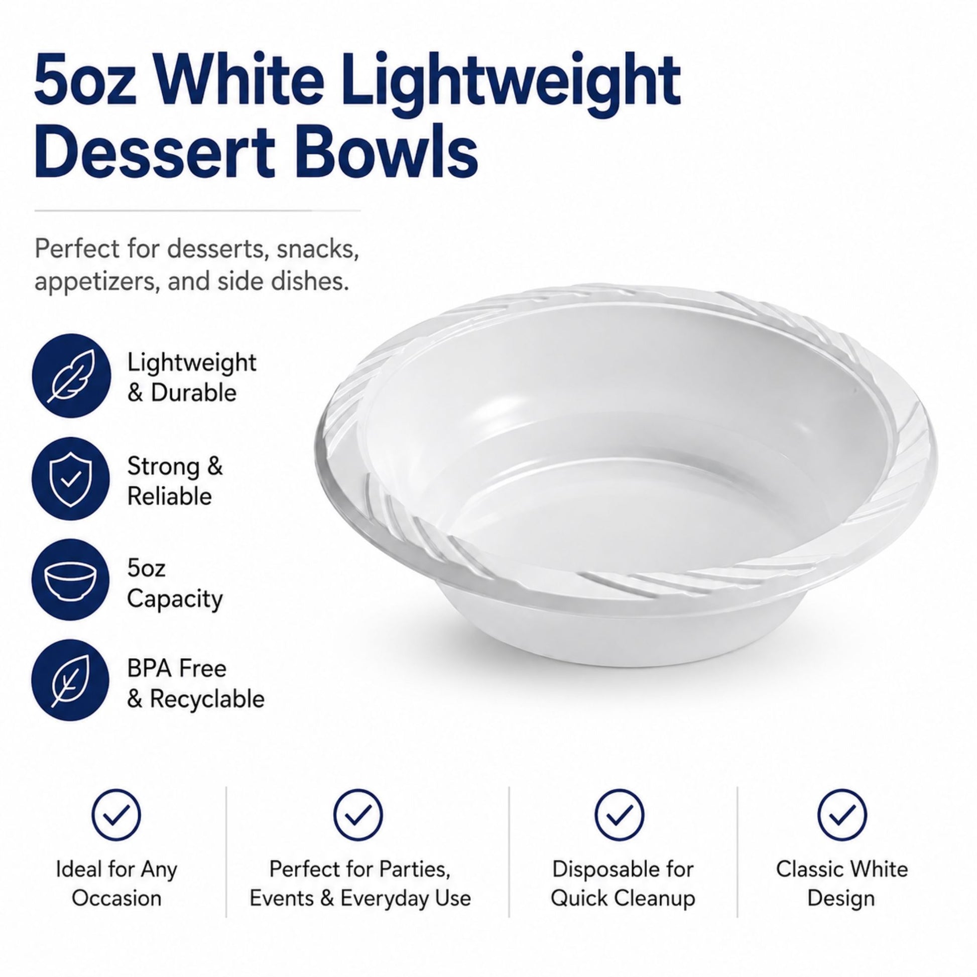 *BUY BULK* 5oz White Lightweight Dessert Bowls Bowls VeZee