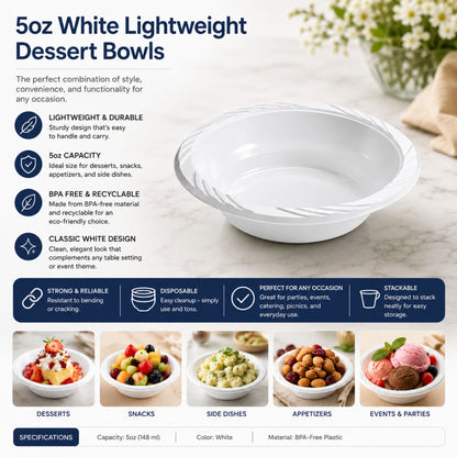 *BUY BULK* 5oz White Lightweight Dessert Bowls Bowls VeZee