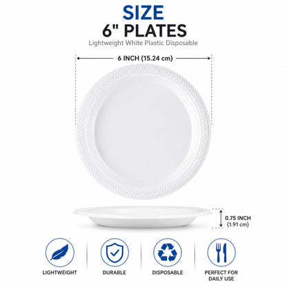 *BUY BULK* 6" plates Lightweight White Plastic Disposable Disposable Plates Blue Sky