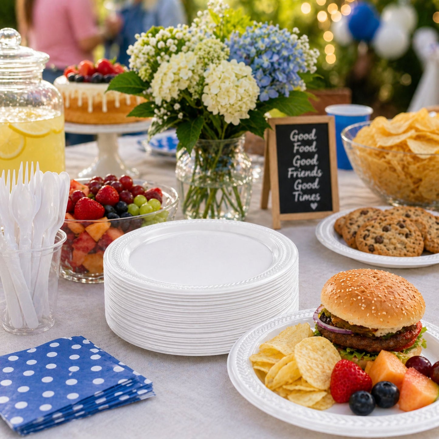 *BUY BULK* 6" plates Lightweight White Plastic Disposable Disposable Plates Blue Sky