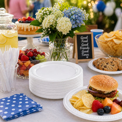 *BUY BULK* 6" plates Lightweight White Plastic Disposable Disposable Plates Blue Sky