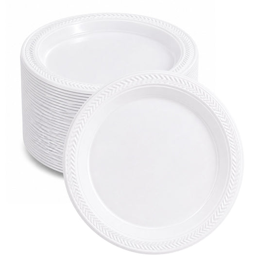 *BUY BULK* 9" White Plates Light Weight Plastic Disposable Disposable Plates Blue Sky
