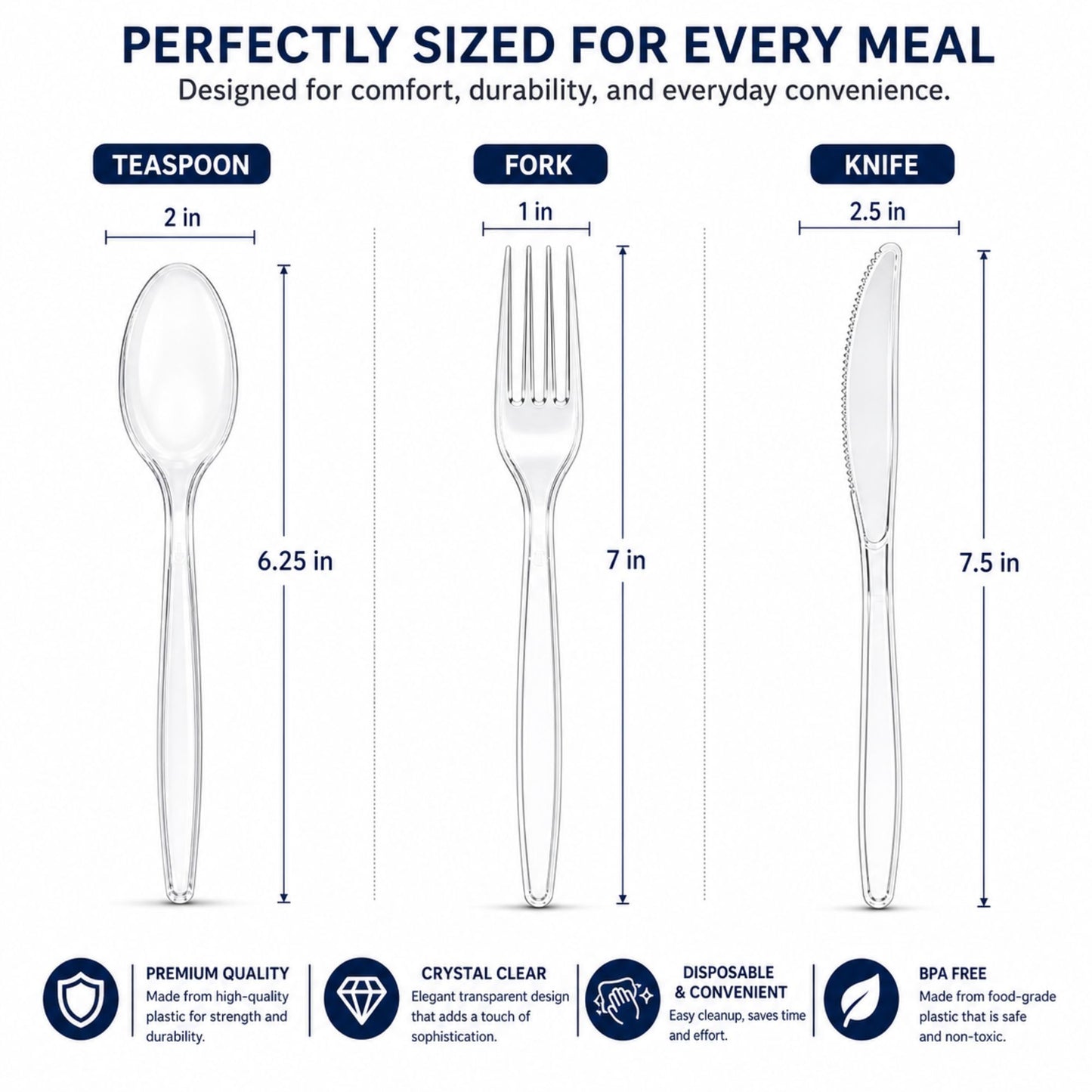 360 Piece Clear Plastic Cutlery Set Forks Spoons Knives Premium Disposable Disposable Cutlery Set Sapphire