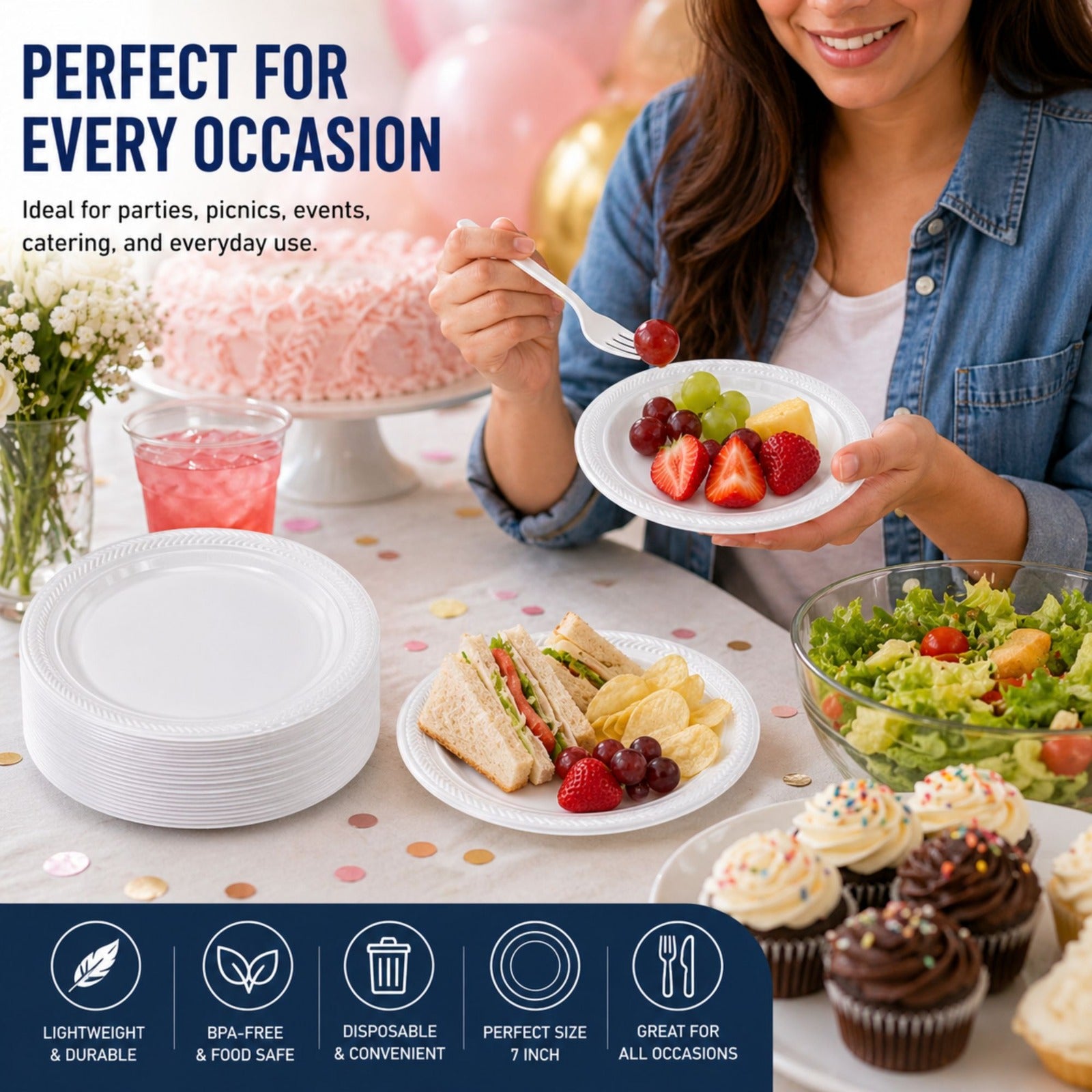*WHOLESALE* 7" Lightweight White Salad Plates Disposable Plastic 800/Case Blue Sky