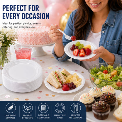 *WHOLESALE* 7" Lightweight White Salad Plates Disposable Plastic 800/Case Blue Sky