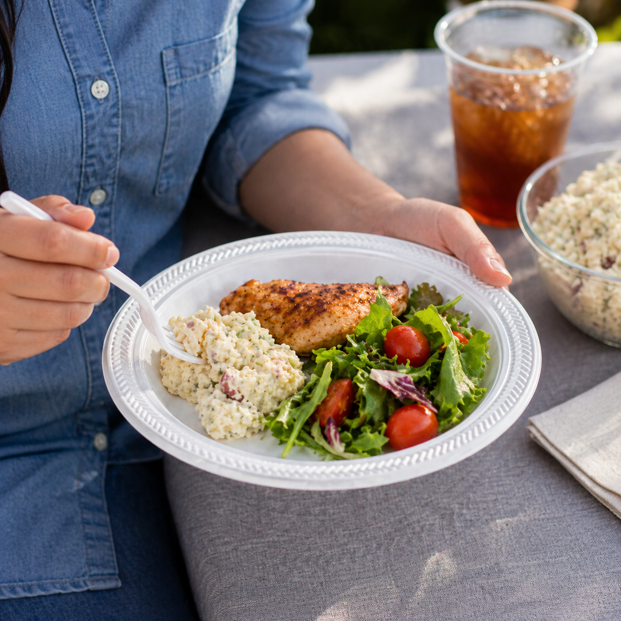 *WHOLESALE* 7" Lightweight White Salad Plates Disposable Plastic 800/Case Blue Sky
