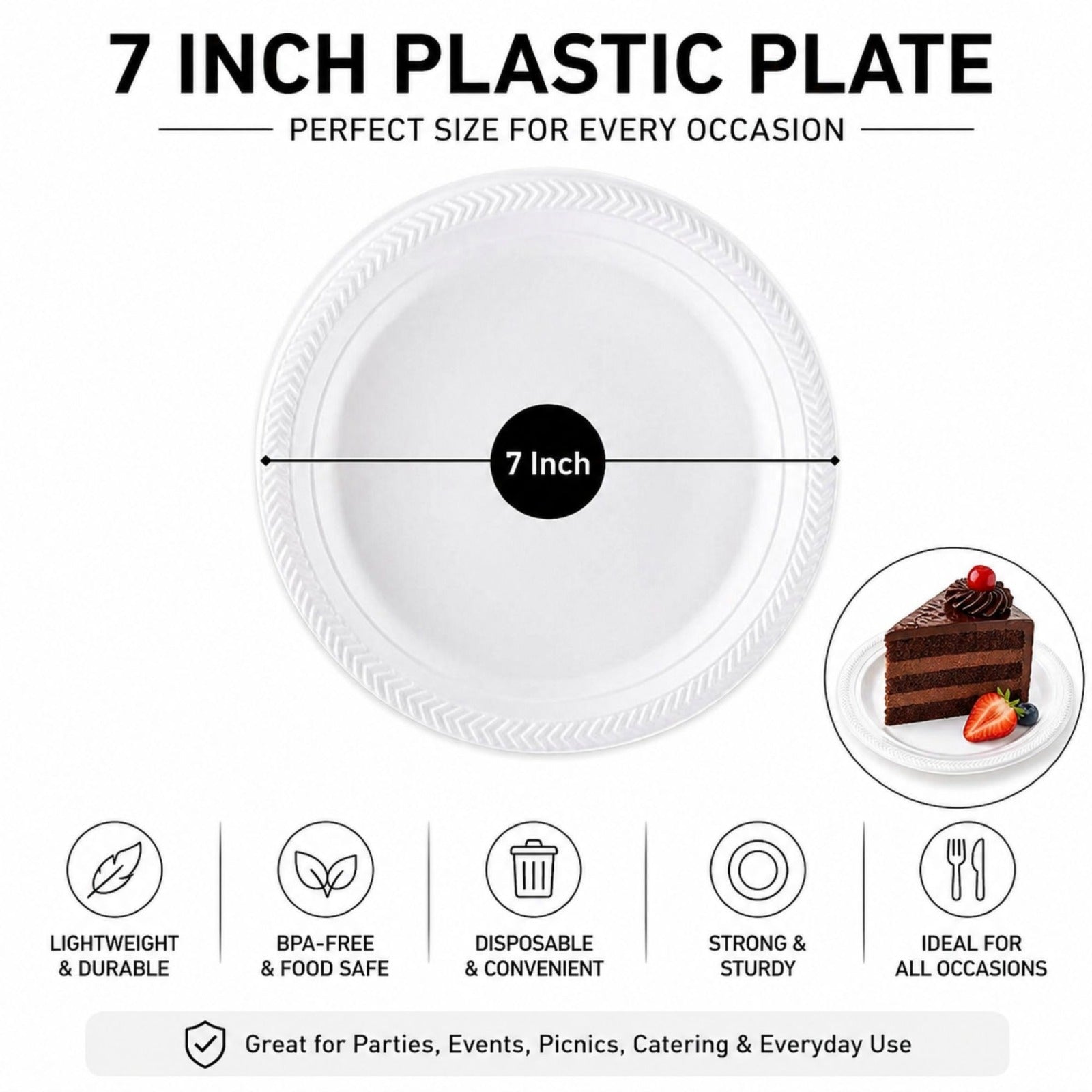 *WHOLESALE* 7" Lightweight White Salad Plates Disposable Plastic 800/Case Blue Sky