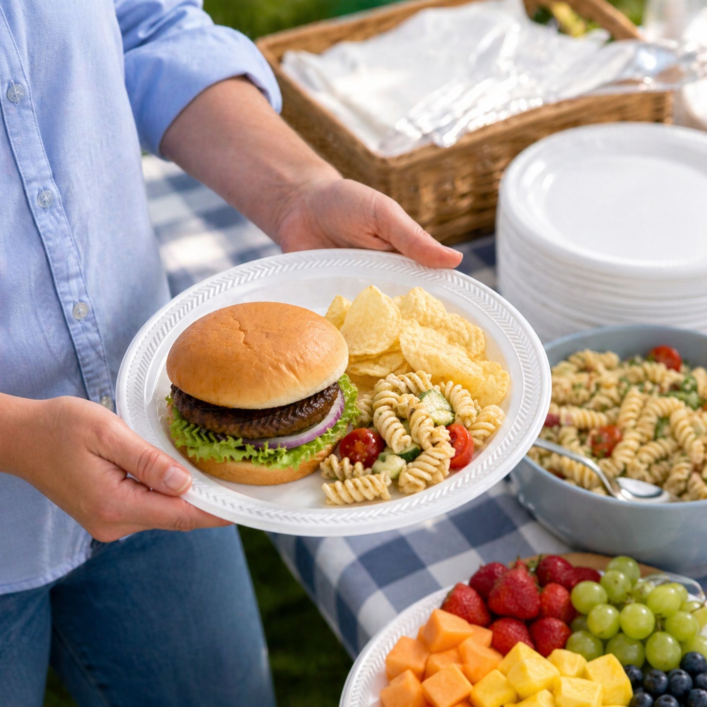 *WHOLESALE* 9" Lightweight White Dinner Plates Disposable Plastic 400/Case Blue Sky