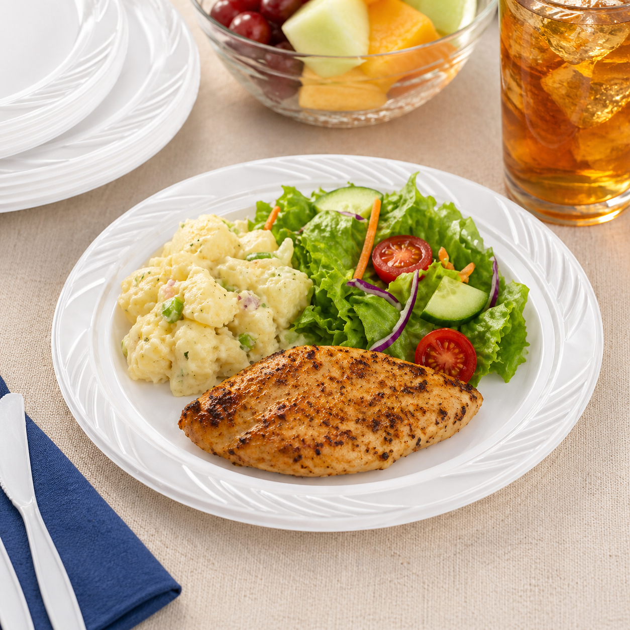 *WHOLESALE* 10" Lightweight White Dinner Plates Disposable Plastic 400/Case Blue Sky