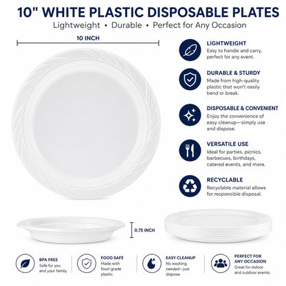 *WHOLESALE* 10" Lightweight White Dinner Plates Disposable Plastic 400/Case Blue Sky