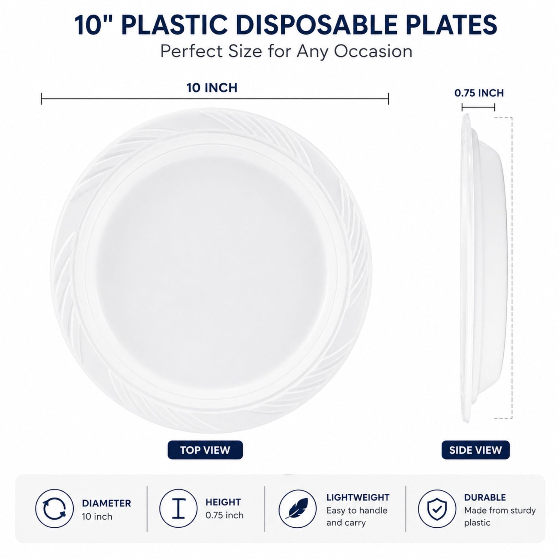 *WHOLESALE* 10" Lightweight White Dinner Plates Disposable Plastic 400/Case Blue Sky