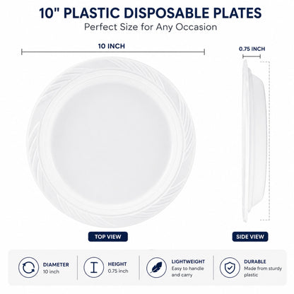 *WHOLESALE* 10" Lightweight White Dinner Plates Disposable Plastic 400/Case Blue Sky