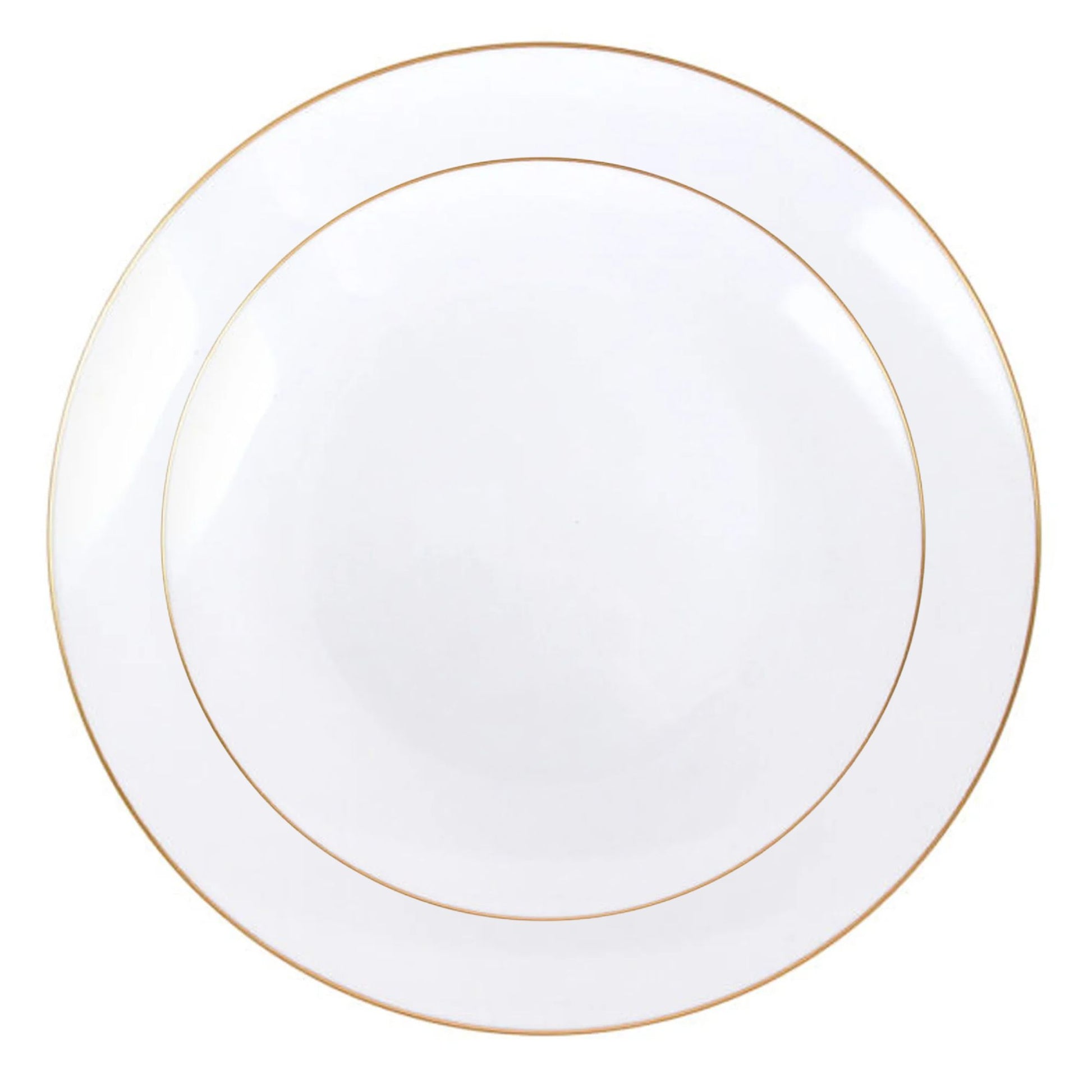 White With Gold Rim Plastic Dinnerware Set- Value Pack-Organic Disposable Tableware Decorline