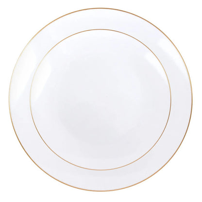 White With Gold Rim Plastic Dinnerware Set- Value Pack-Organic Disposable Tableware Decorline