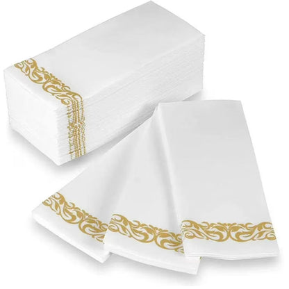White With Gold Rim Plastic Dinnerware Set- Value Pack-Organic Disposable Tableware Decorline