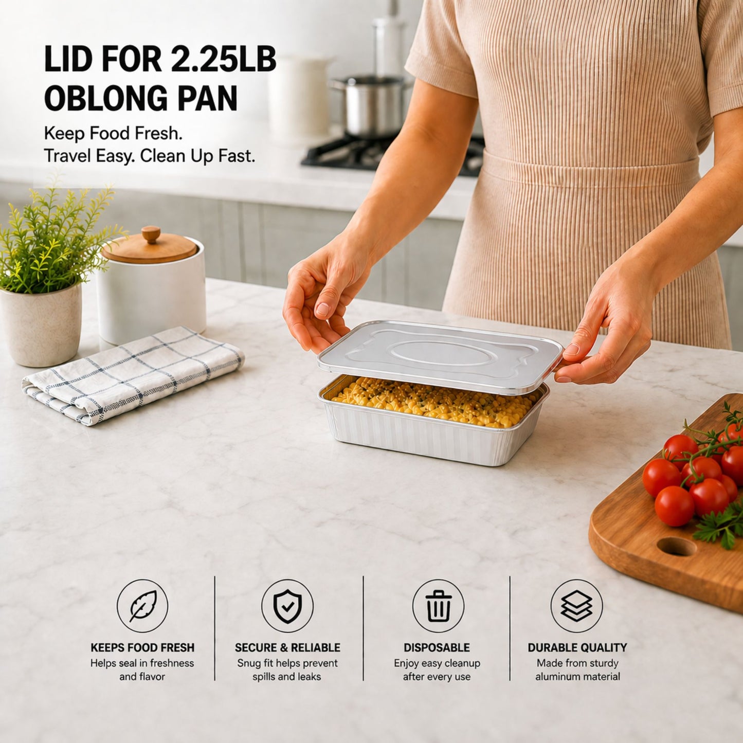 *WHOLESALE* 2.25Lb Oblong Aluminum Lid For Pan 8.25" x 5.75" 240/Case(Must bend edges of pan to fit) Disposable Food Container Lids VeZee