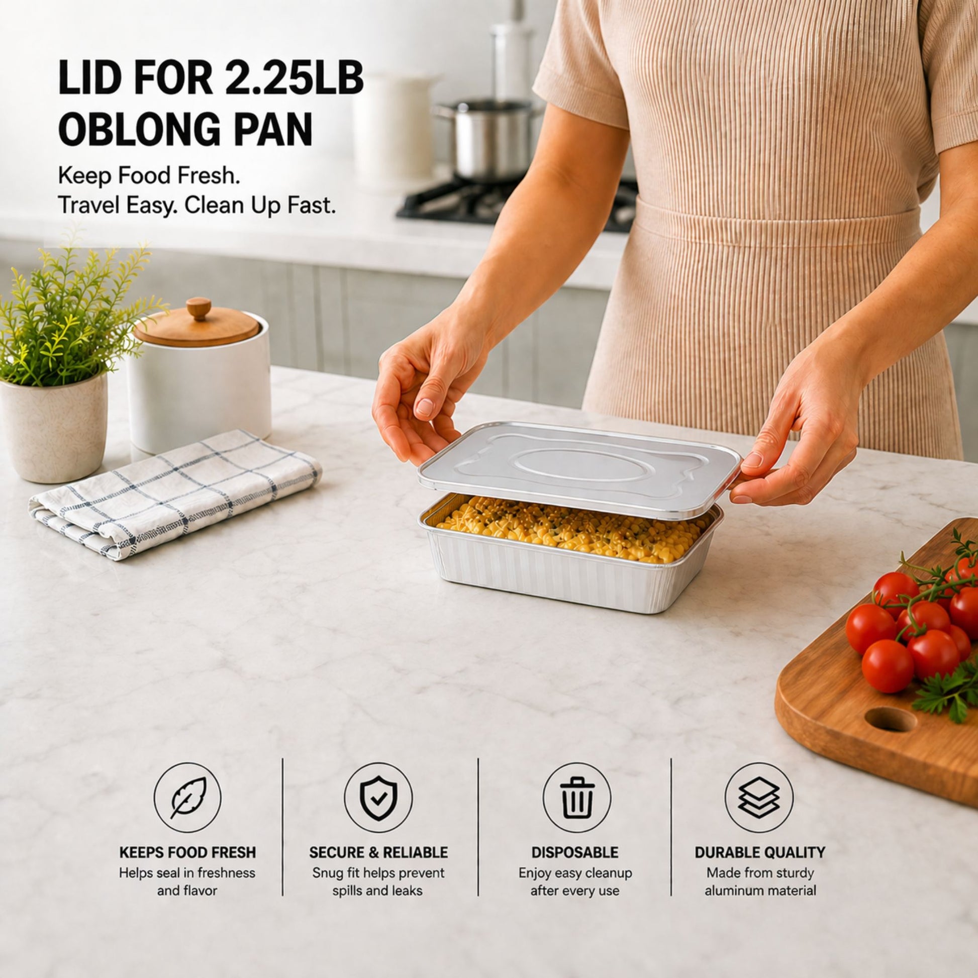*WHOLESALE* 2.25Lb Oblong Aluminum Lid For Pan 8.25" x 5.75" 240/Case(Must bend edges of pan to fit) Disposable Food Container Lids VeZee