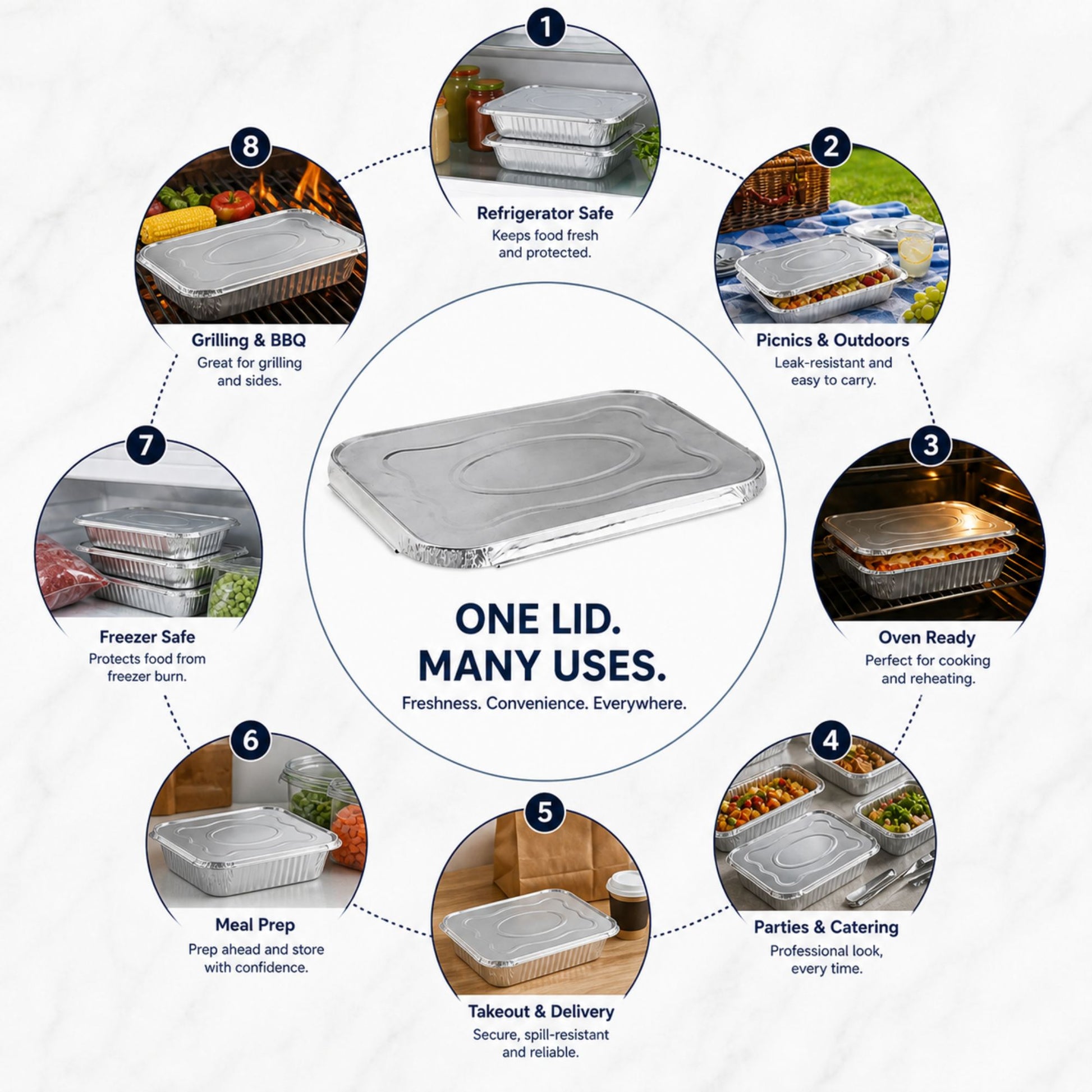 *WHOLESALE* 2.25Lb Oblong Aluminum Lid For Pan 8.25" x 5.75" 240/Case(Must bend edges of pan to fit) Disposable Food Container Lids VeZee