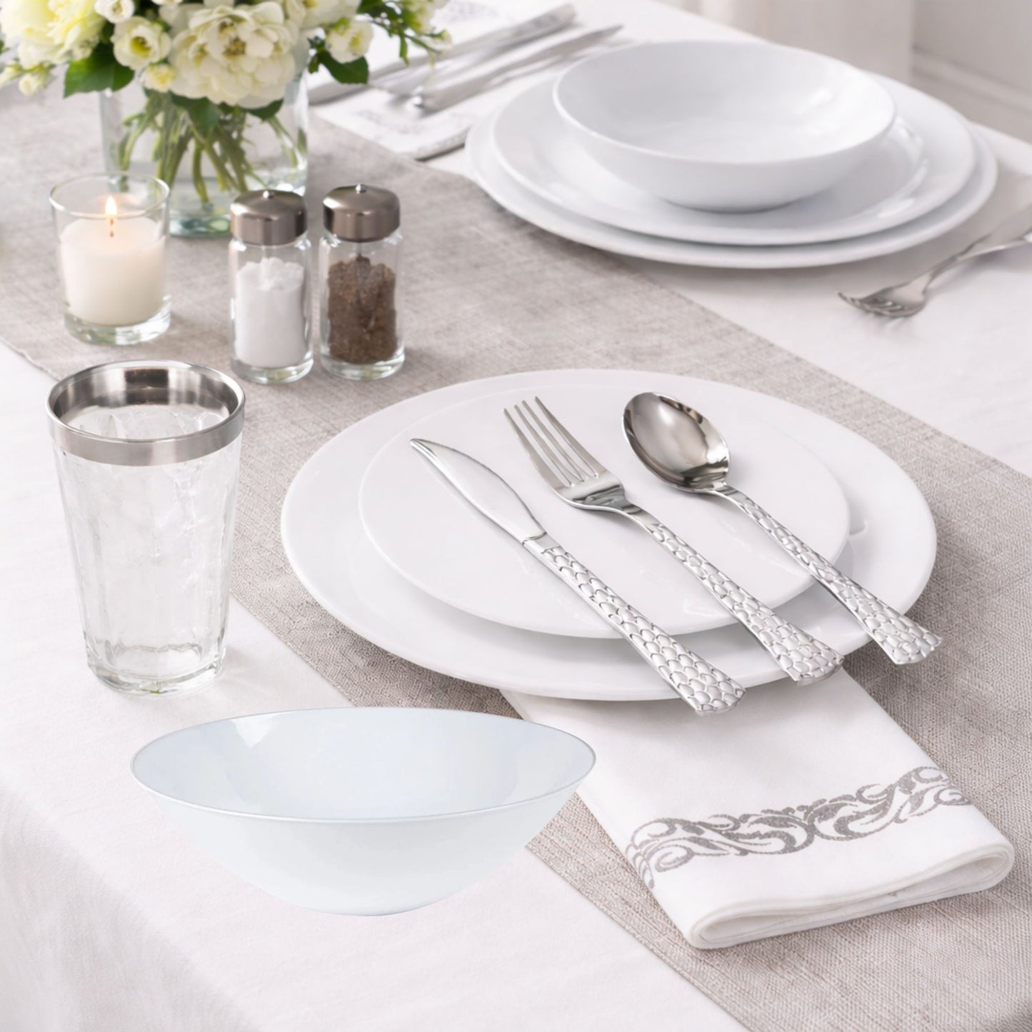White Plastic Dinnerware Set- Value Pack-Organic Disposable Tableware Decorline