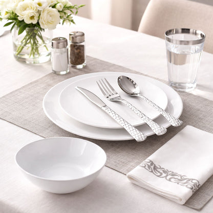 White Plastic Dinnerware Set- Elegant Party Pack-Organic Disposable Tableware Decorline