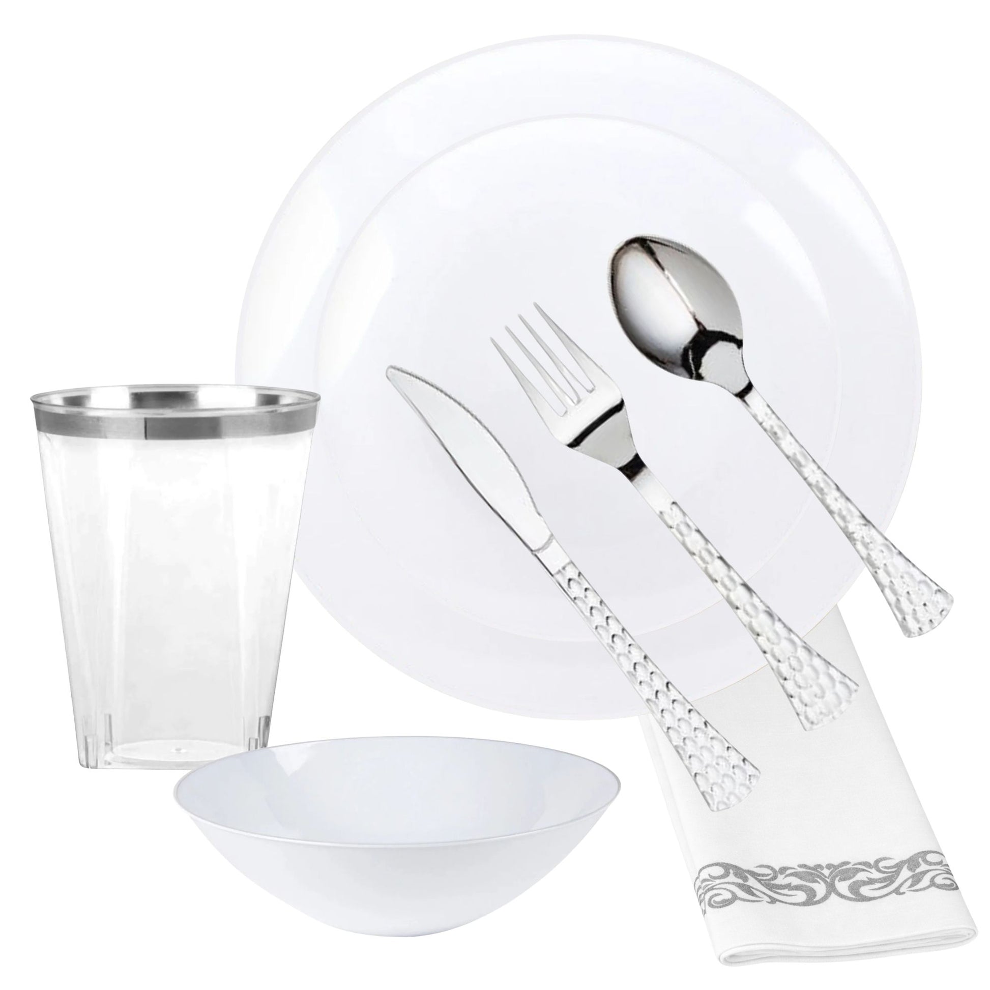 White Plastic Dinnerware Set- Value Pack-Organic Disposable Tableware Decorline