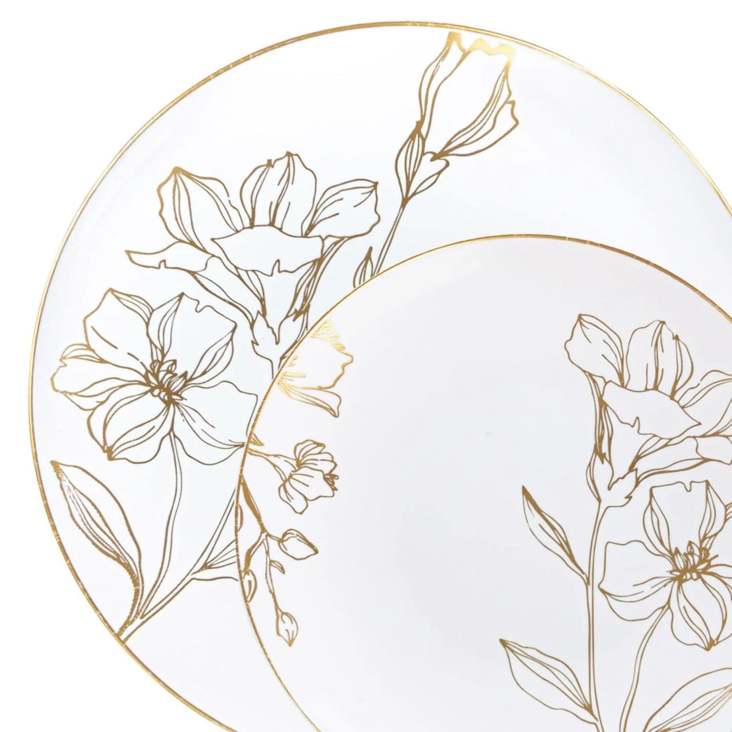 10"&7.5" White & Gold Floral Disposable Plastic Plates COMBO Set-Antique