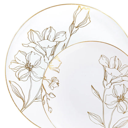 10"&7.5" White & Gold Floral Disposable Plastic Plates COMBO Set-Antique