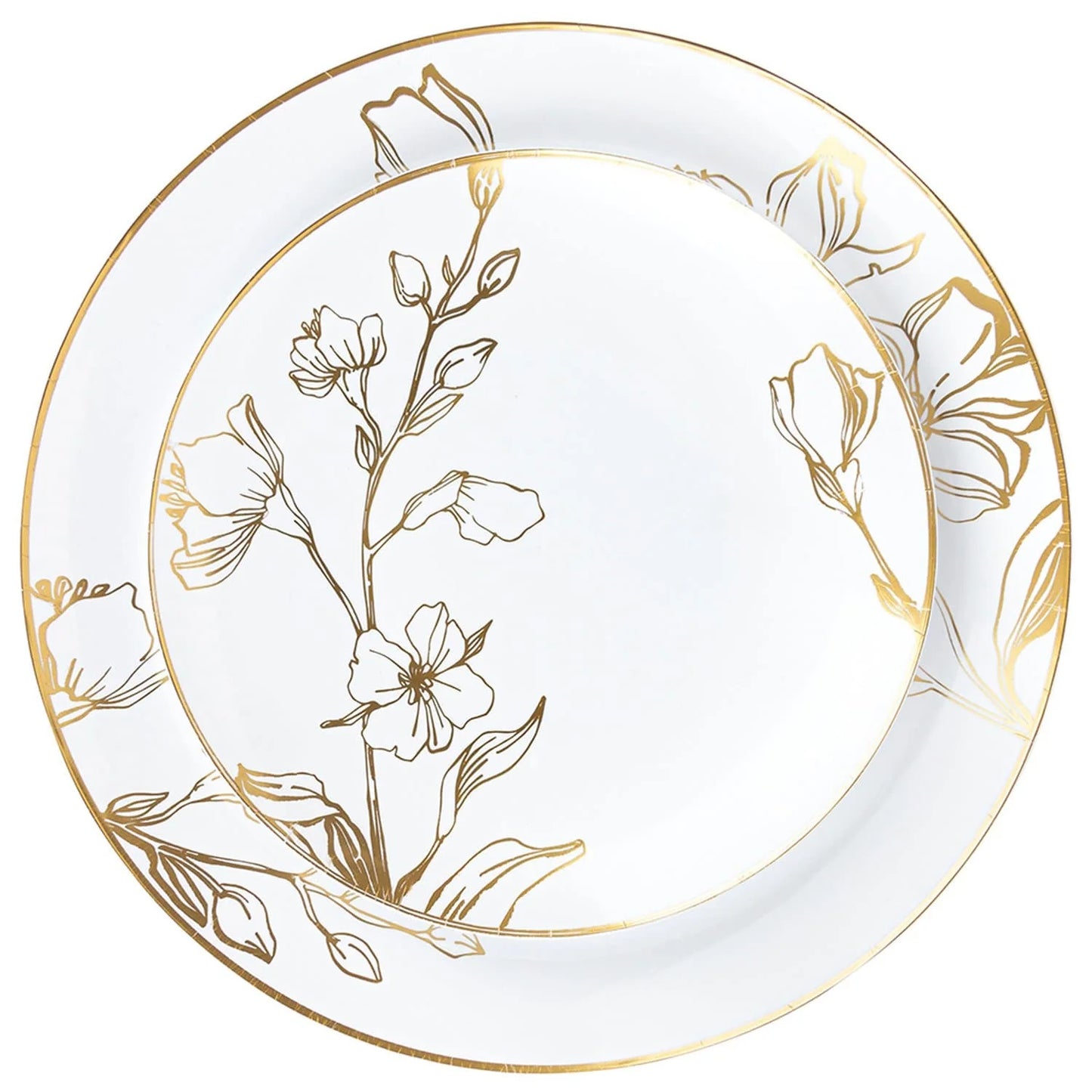 10"&7.5" White & Gold Floral Disposable Plastic Plates COMBO Set-Antique