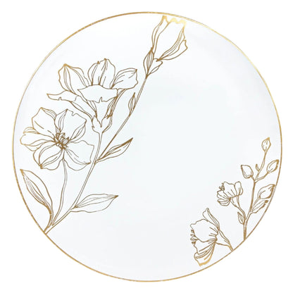 Antique 10" Gold Floral Disposable Plastic Dinner Plate Elegant Plates Blue Sky