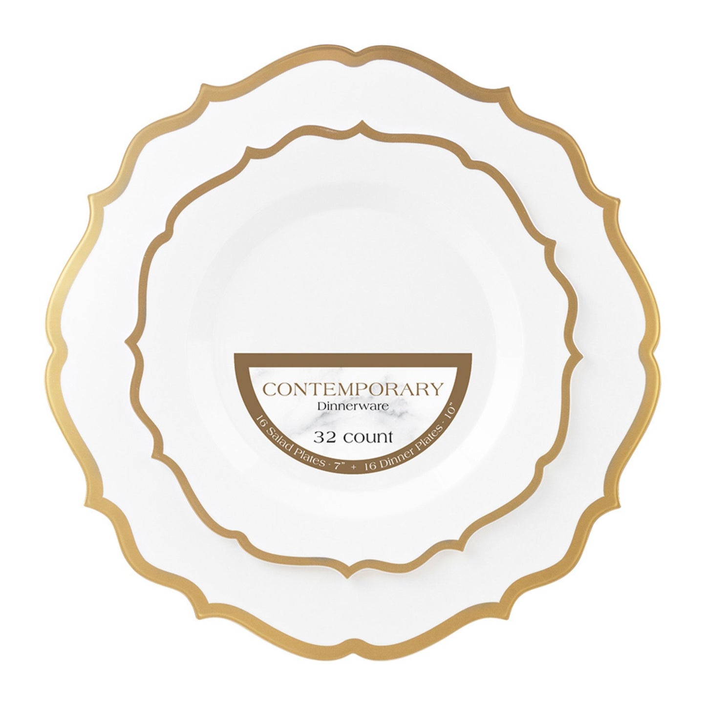 10"&7" White & Gold Plastic Plates Combo Set: Contemporary