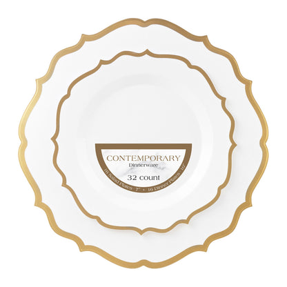 10"&7" White & Gold Plastic Plates Combo Set: Contemporary