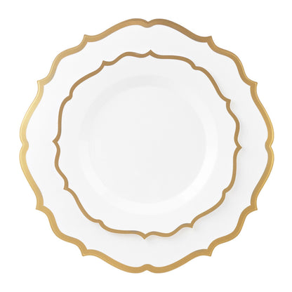 10"&7" White & Gold Plastic Plates Combo Set: Contemporary