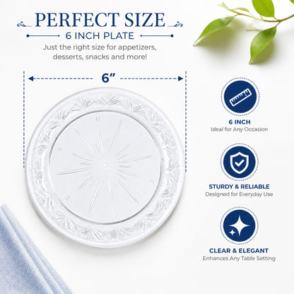 *JUMBO PACK* 6" Plastic Plates Clear Disposable Disposable Plates Blue Sky