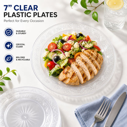 *JUMBO PACK* 7" Plastic Plates Clear Disposable Disposable Plates Blue Sky