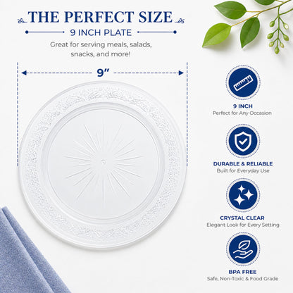 *JUMBO PACK* 9" Plastic Plates Clear Disposable Disposable Plates Blue Sky