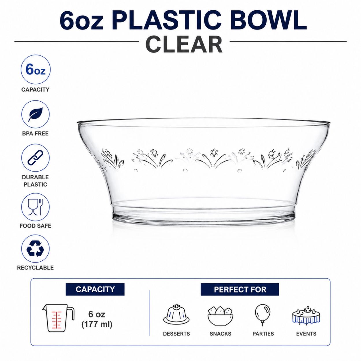 6oz Plastic Bowls Clear 240 Pieces Bowls Blue Sky
