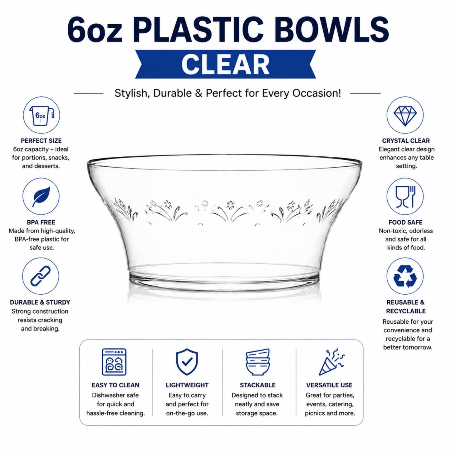 6oz Plastic Bowls Clear 240 Pieces Bowls Blue Sky
