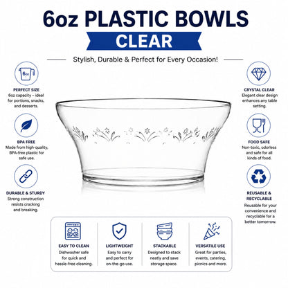 6oz Plastic Bowls Clear 240 Pieces Bowls Blue Sky