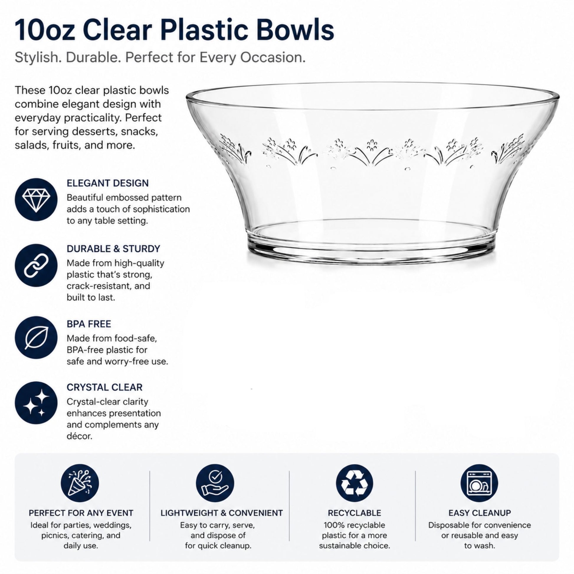 10oz Clear Plastic Bowls Disposable Party Serving Bowls Bowls Blue Sky