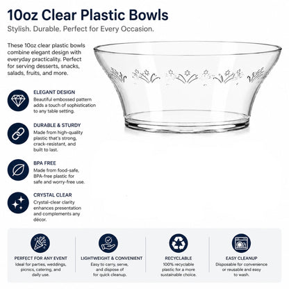 10oz Clear Plastic Bowls Disposable Party Serving Bowls Bowls Blue Sky