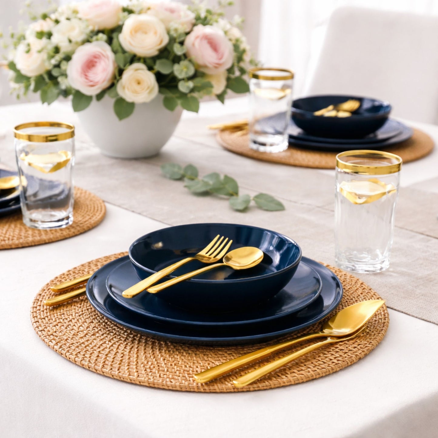 Navy Blue Disposable Dinnerware Set – Elegant Party Pack: Edge Disposable Tableware Decorline