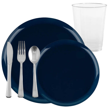 *BUY BULK* The Edge Collection Elegant Dark Blue Disposable Plastic Dinner Tableware COMBO Set Dinnerware Sets SIMCHA Collection