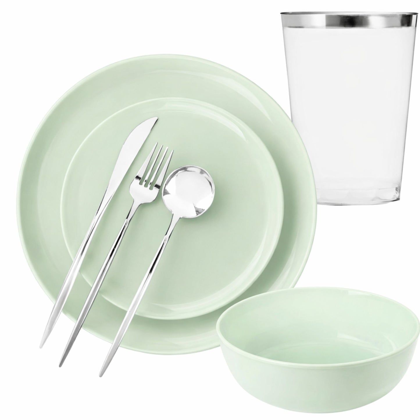 Mint Green Disposable Dinnerware Set – Elegant Party Pack: Edge Disposable Tableware Decorline