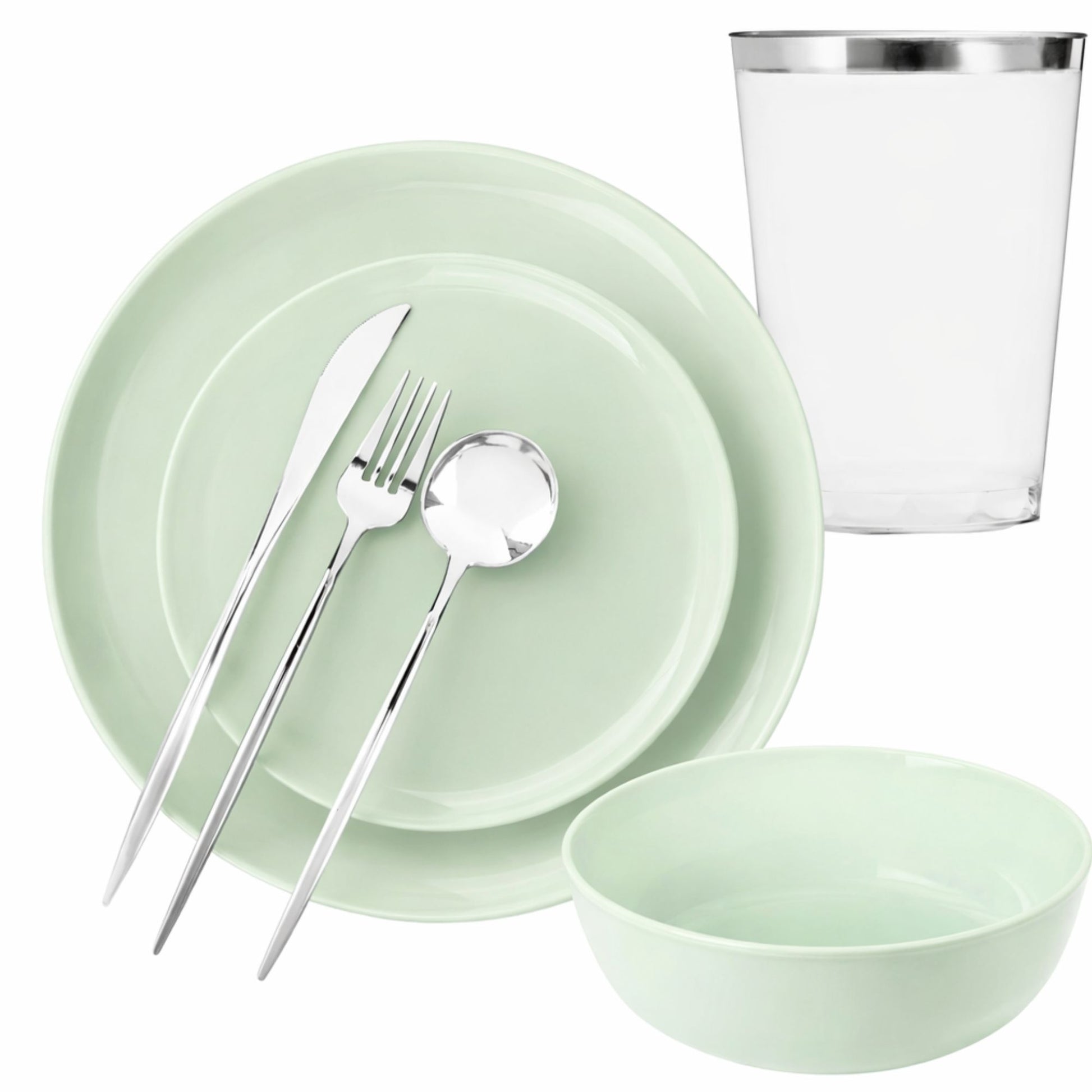Mint Green Disposable Dinnerware Set – Elegant Party Pack: Edge Disposable Tableware Decorline