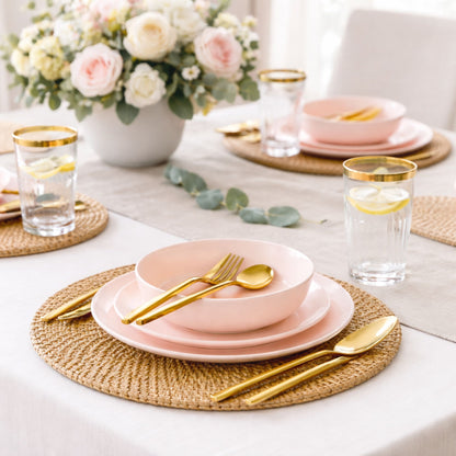 Pink Disposable Dinnerware Set – Elegant Party Pack: Edge Disposable Tableware Decorline