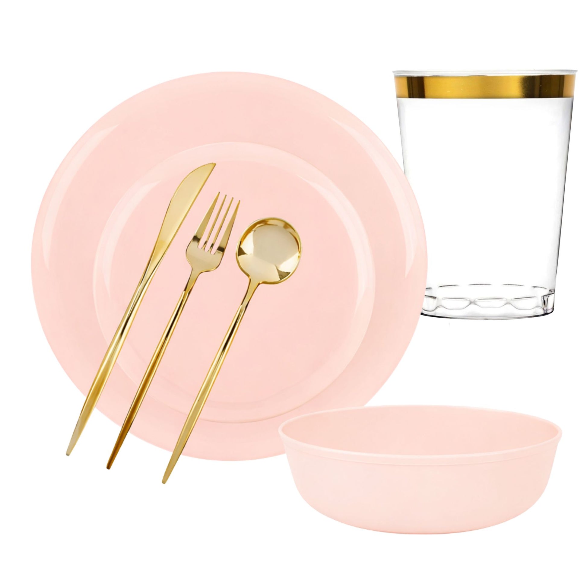 Pink Disposable Dinnerware Set – Elegant Party Pack: Edge Disposable Tableware Decorline